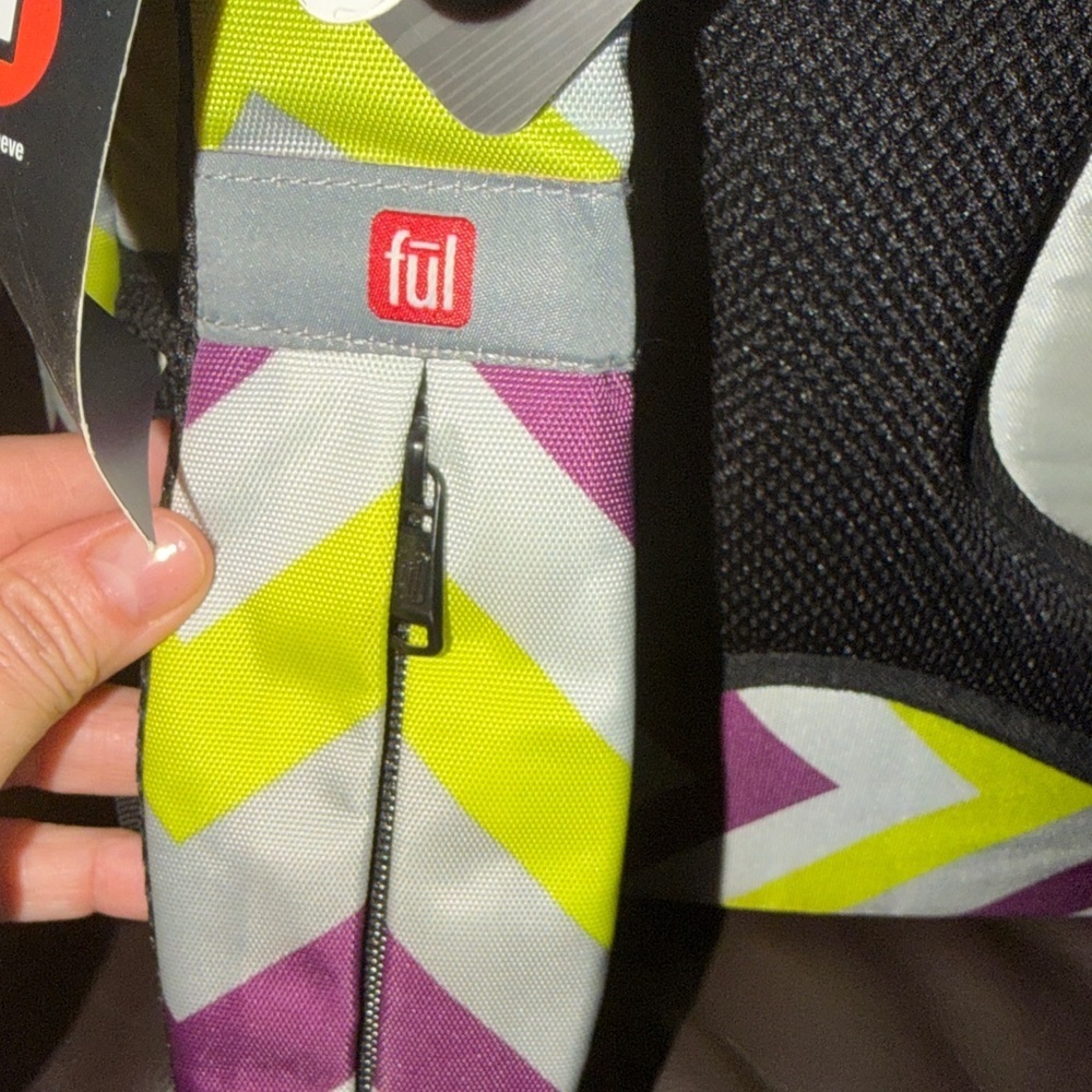 NWT Full unisex style Tilt Chevron Backpack in Purple, Yellow, White - Picture 6 of 9